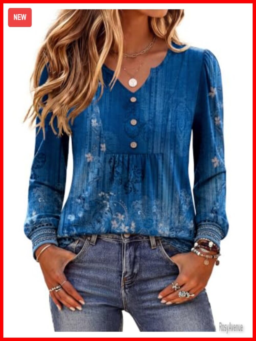 Womens Long Sleeve V Neck Tunic Top Pleated Floral Peasant Blouse Casual